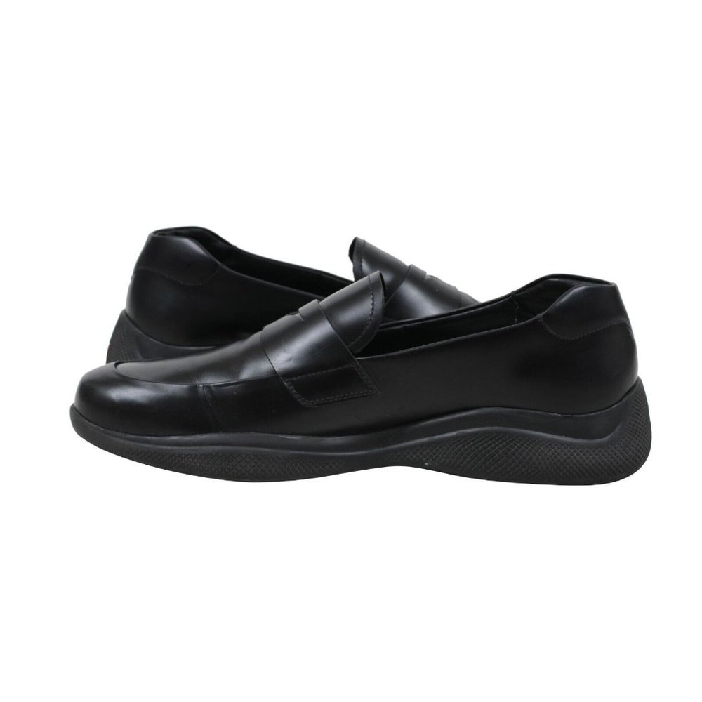 Prada Mens Spazzolato Rois Penny Loafers Size UK8 US9 Black Leather Rubber Sole - Picture 5 of 7